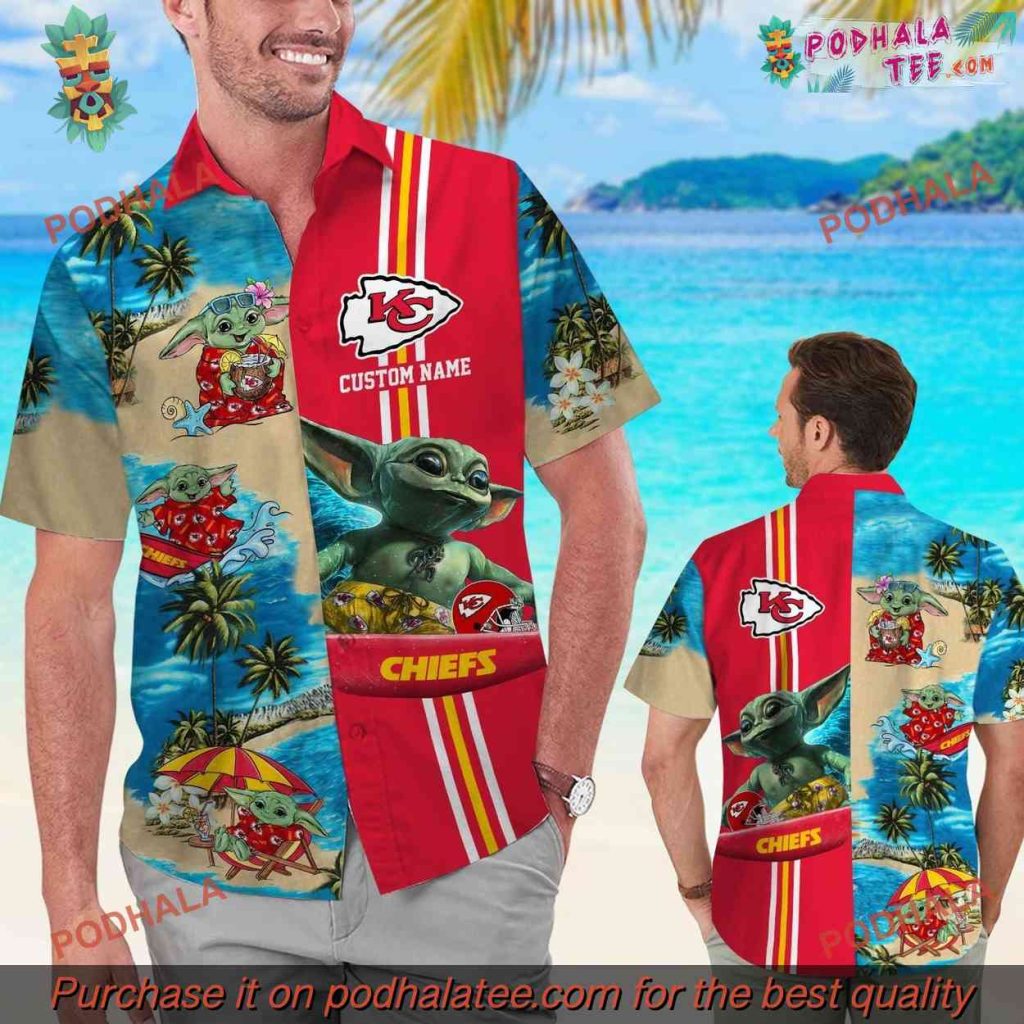 Personalized Baby Yoda Chiefs Tropical Shirt, NFL Beachwear