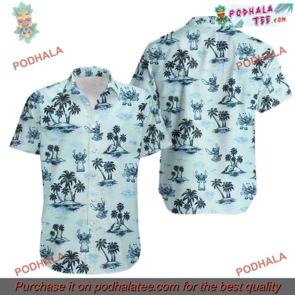 Retro Disney Stitch Summer Beach Palm Tree Hawaiian Shirt