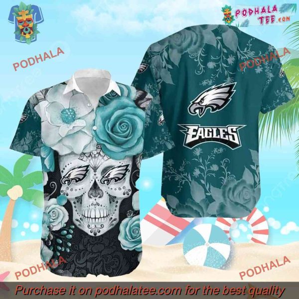 Rose Skull NFL Philadelphia Eagles Hawaiian Shirt, Football Fan Favorite