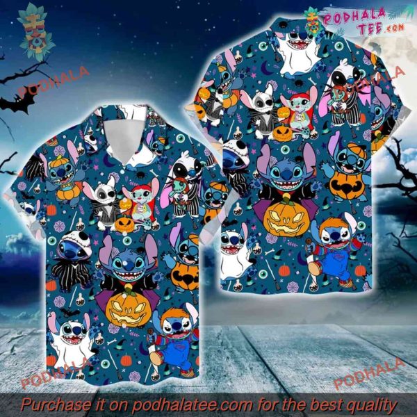 Stitch Ghost Hawaiian Shirt, Disney Halloween, Spooky Aloha Shirt