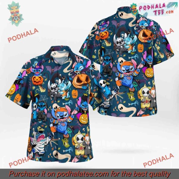 Stitch Hawaiian Shirt Halloween, Disney Spooky Shirt, Aloha Shirt Fun