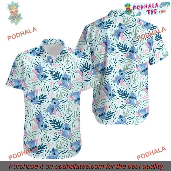 Stitch Short Sleeve Button Up Shirt, Hawaiian Style