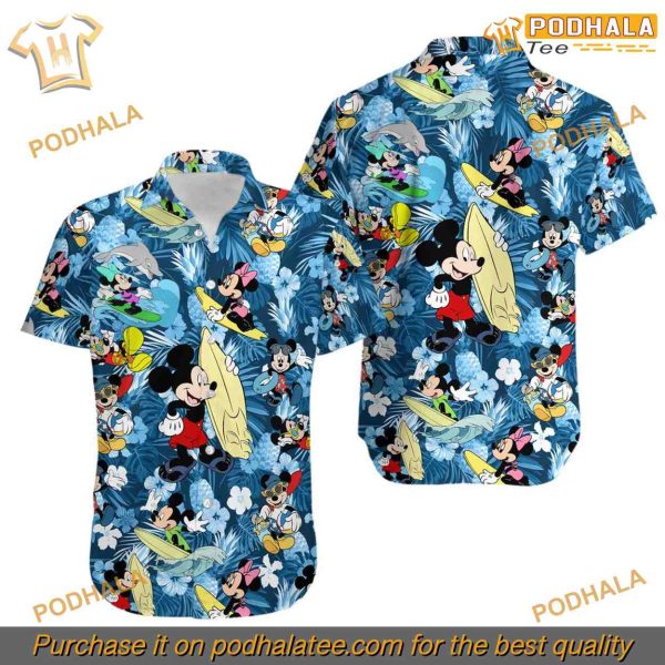Surfing Mickey Mouse Hawaiian Shirt, Disney Holiday Beachwear