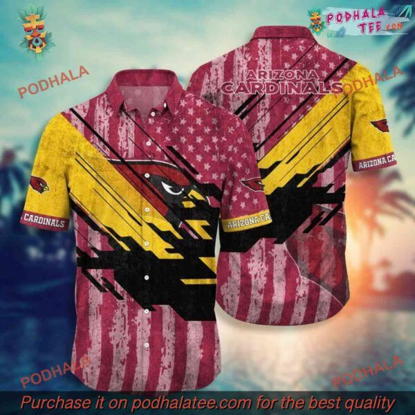 American Flag Themed NFL Arizona Cardinals Hawaiian Shirt, Arizona Cardinals Clothing