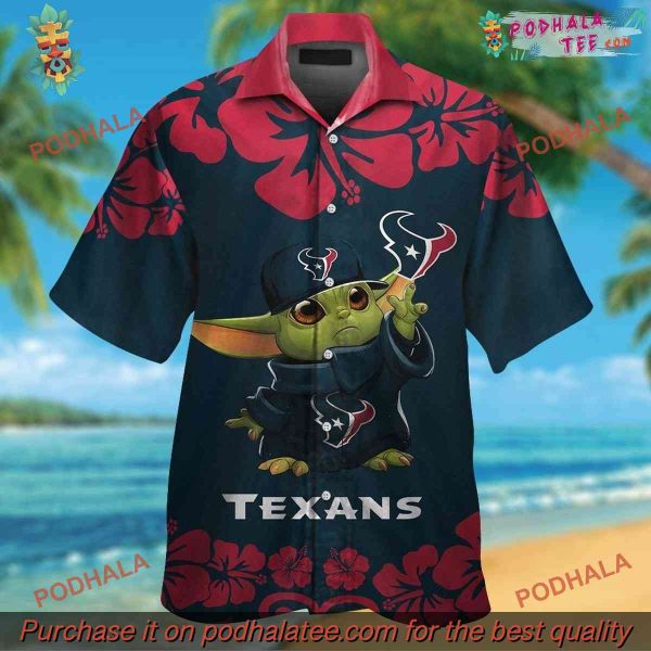 Baby Yoda Houston Texans Tropical Button-Up Hawaiian Shirt
