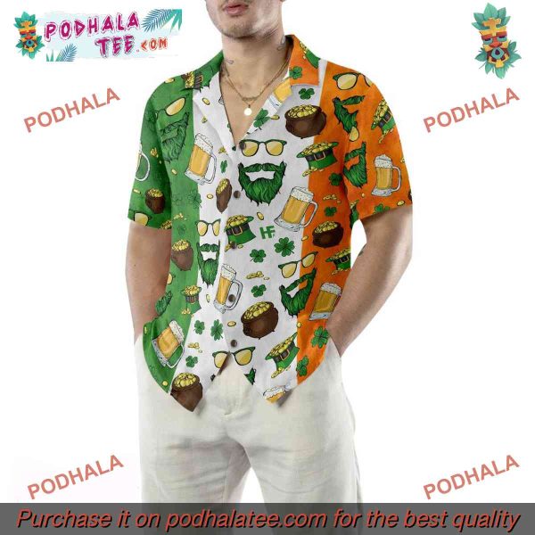 Bearded Pattern St Patricks
Day Hawaiian Shirt, Ideal St Patricks Apparel