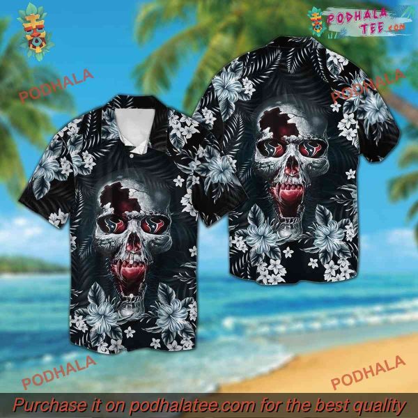 Houston Texans Skull Motif Hawaiian Tropical Short Sleeve Shirt