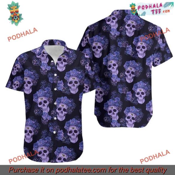 Mystery Skull & Flower Baltimore Ravens Hawaiian Shirt Combo