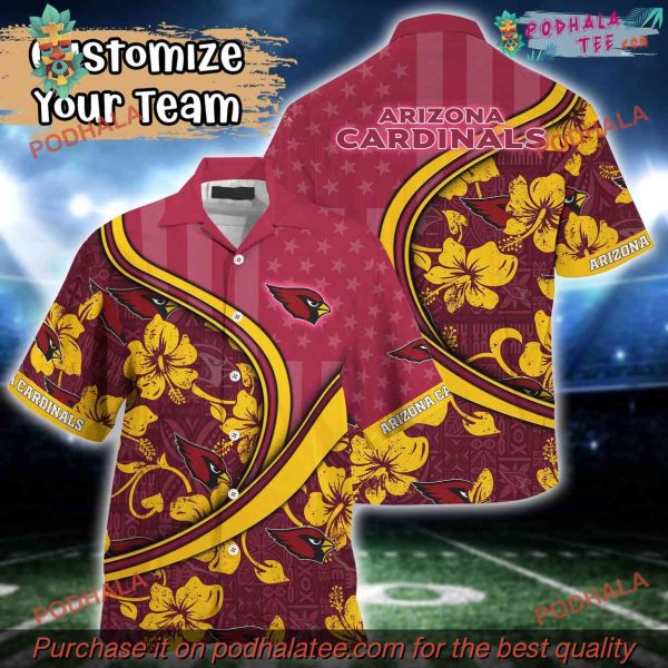 NFL Arizona Cardinals Us Flag Hawaiian Shirt, Custom Summer Aloha Shirt