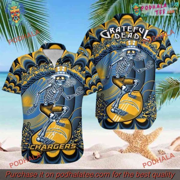 NFL Chargers Grateful Dead Hawaiian Shirt, Los Angeles Apparel Exclusive