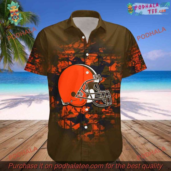 NFL Cleveland Browns Hawaiian Shirt Camouflage Vintage, Retro Browns Clothing