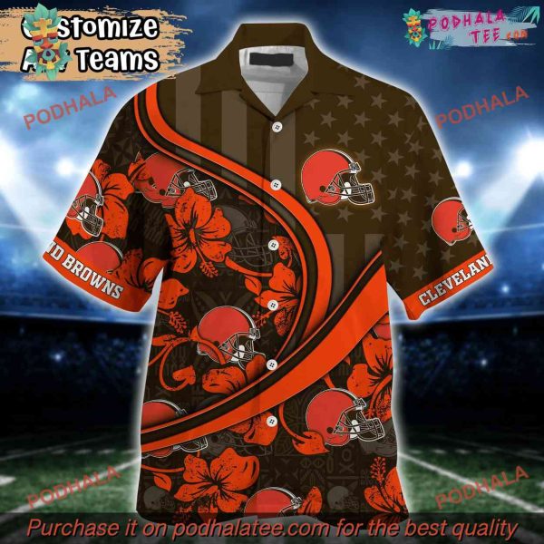 NFL Cleveland Browns Us Flag Hawaiian Shirt, Custom Summer Aloha Shirt