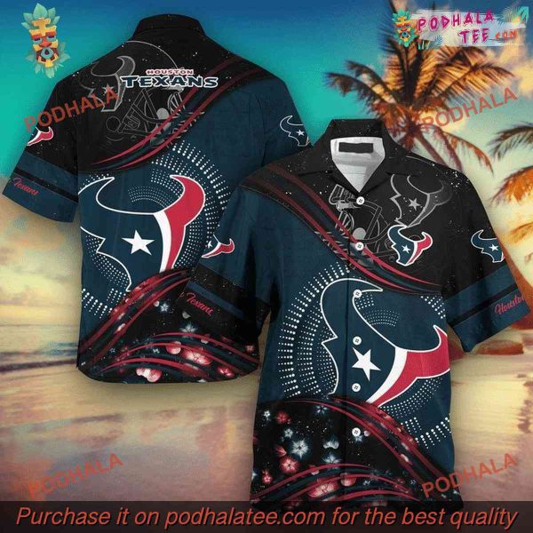 NFL Houston Texans Trendy Blue Black Aloha Hawaiian Shirt
