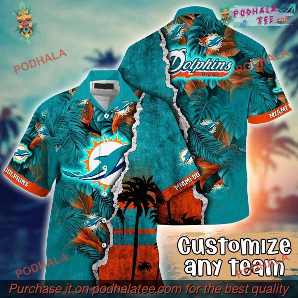 NFL Miami Dolphins Hawaiian Shirt, Custom Camping Aloha Shirt