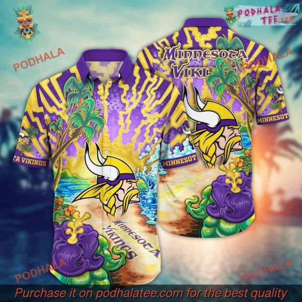 NFL Minnesota Vikings Hawaiian Shirt, Starry Nightstime Aloha Shirt