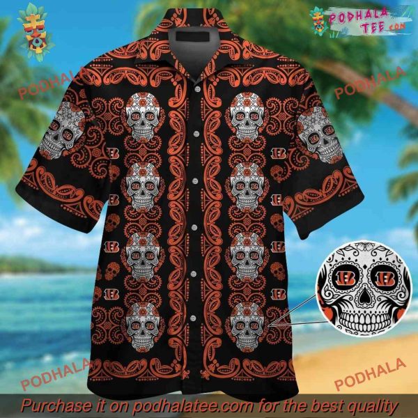 Skull Chic Cincinnati Bengals Tropical Short Sleeve Hawaiian Shirt
